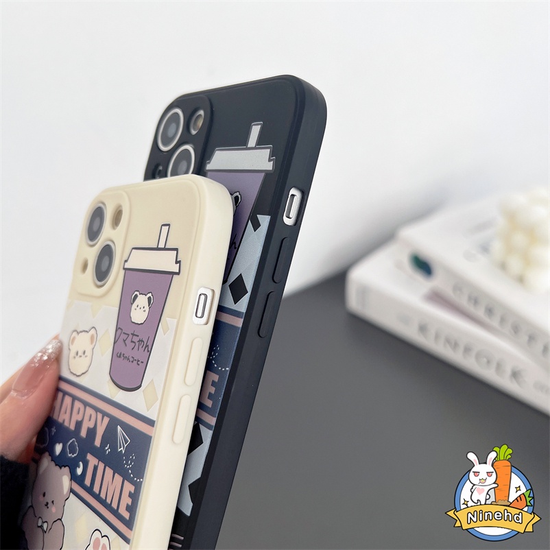 Casing Silikon Tpu iPhone 14 13 12 11 Pro Max Se 2020 X Xr Xs Max iPhone 7p 8p 8 7 6 6s Plus + Bear Silicone Shockproof Phone Case Warna Hitam Putih