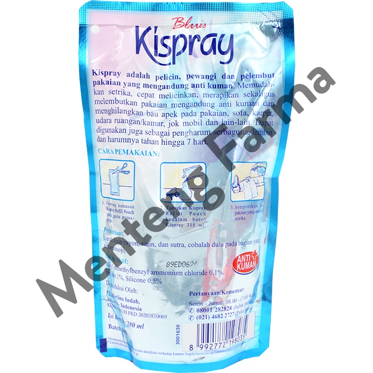 Kispray Pewangi dan Pelembut Refill Pouch Bluis 280 mL - Pewangi dan Pelembut Pakaian