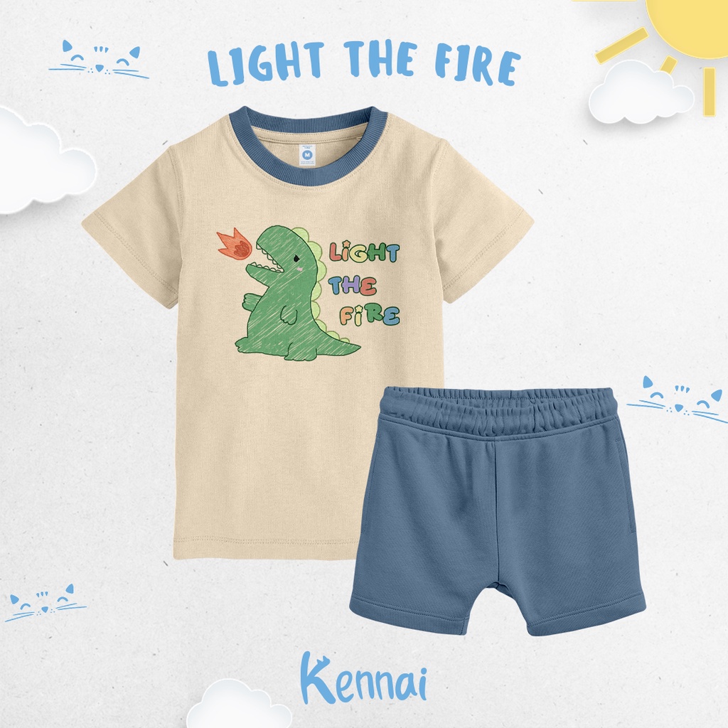 	 Kennai Set Mix Pendek Baju Setelan Anak Light The Fire Laki Laki Perempuan Unisex Original	