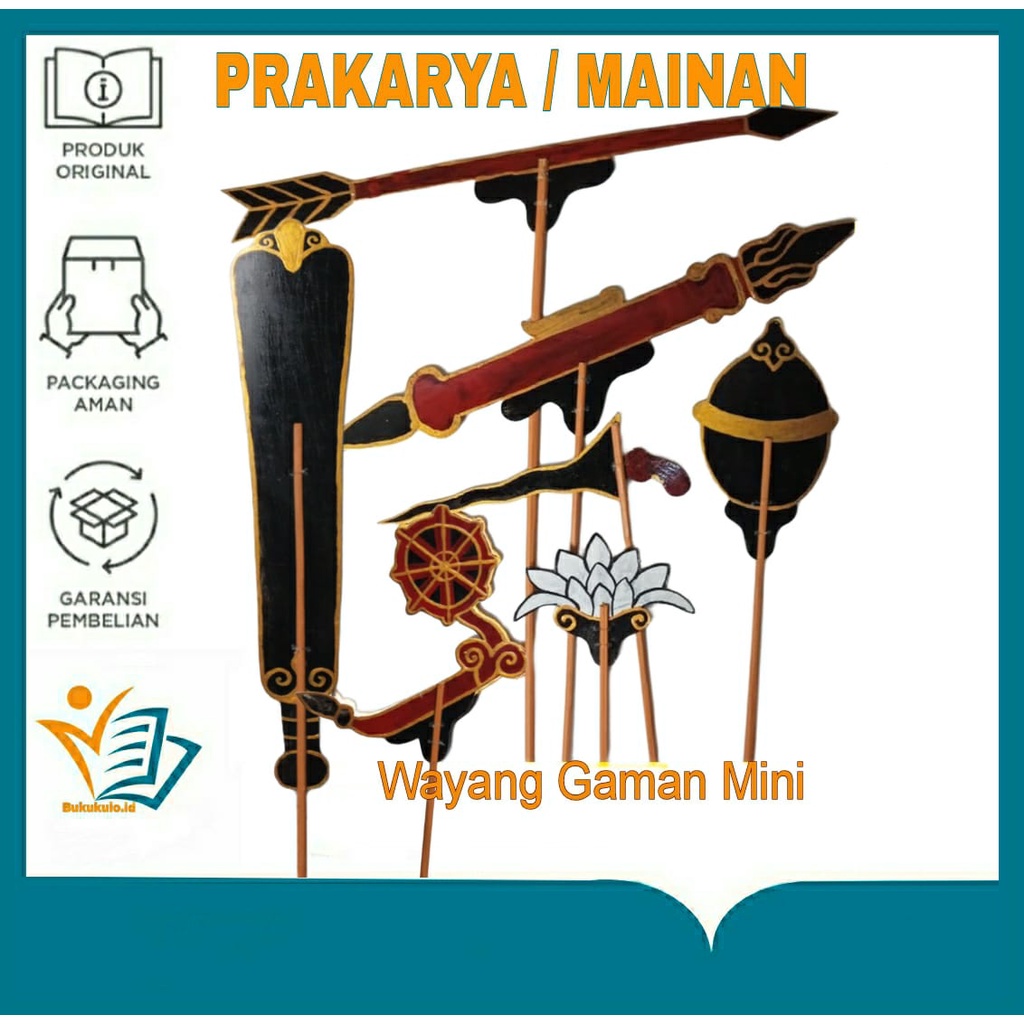 Wayang Kulit - Wayang Gaman Bahan Mika Kuat Awet Nenggala Gada Wijaya Kusuma Cupu Keris Cakra Panah