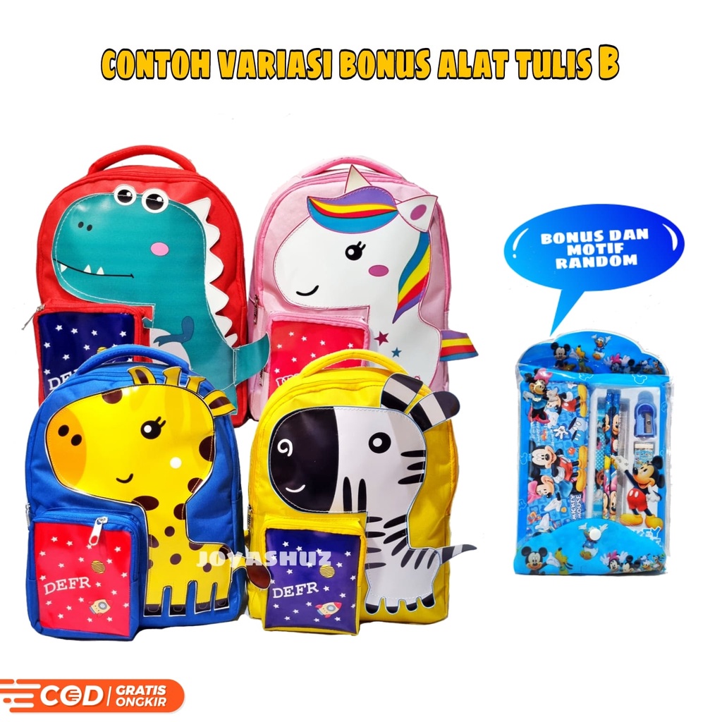 Tas Sekolah Anak Unicorn Dino Zebra Jerapah -  Tas Karakter Anak Gemas - Tas Karakter Hewan - Ransel TK - Joyashuz