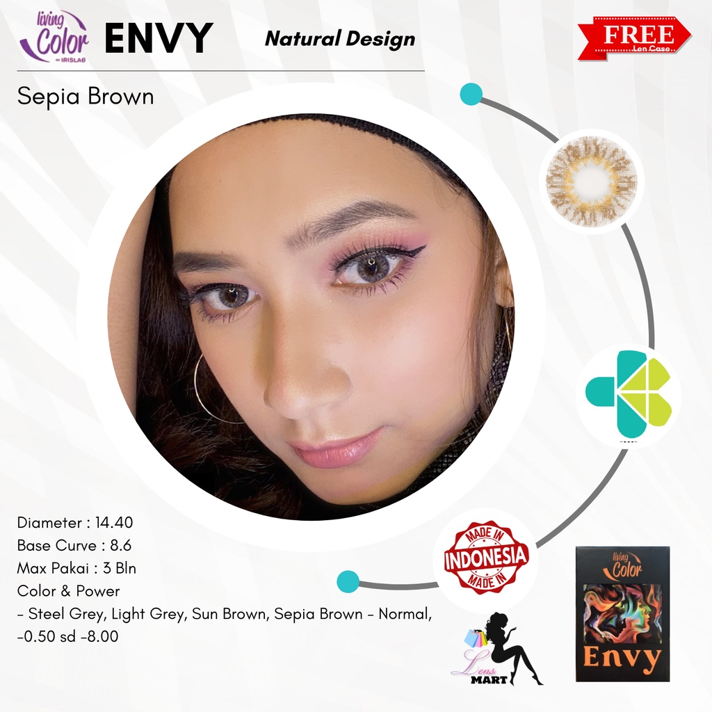 SOFTLENS ENVY BY LIVING COLOR MINUS - 0.50 SD - 3.00 SOFTLENS IRIS LAB - DIA 14,4 MM