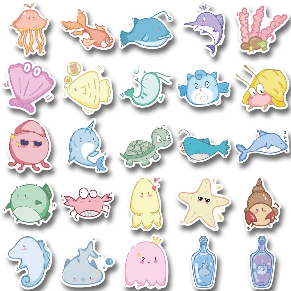 50pcs Ocean Life Cartoon Cute Stickers Children's Funny Handbooks Computer Water Cup Decoration Waterproof Decal