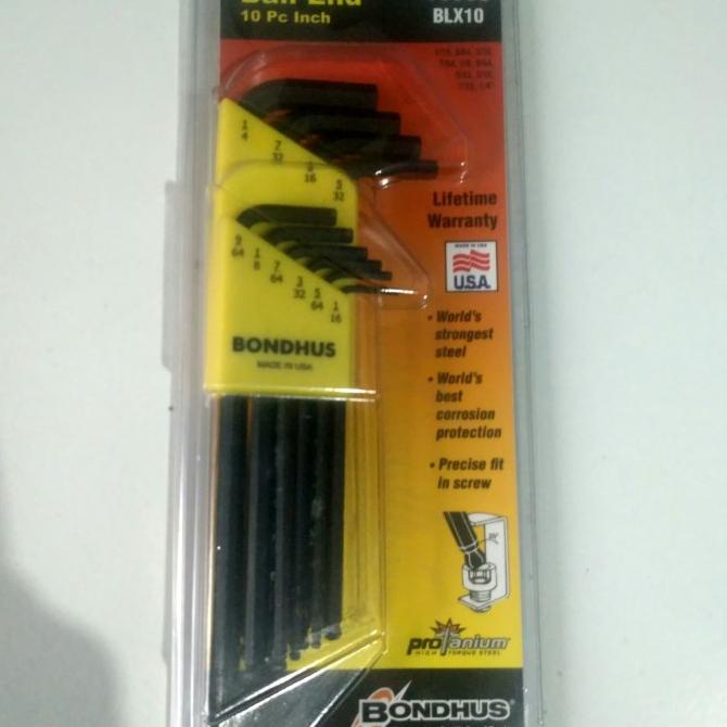 Bondhus 10938 kunci L set 10pc 1/16 - 1/4inci ujung bola proguard