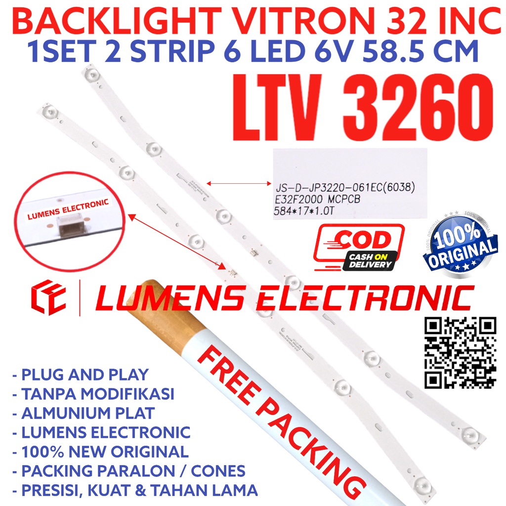 BACKLIGHT TV LED VITRON LTV 3260 LTV3260 LTV-3260 LAMPU BL 6K 6V INCH 6 KANCING 6LED 6V LTV3260