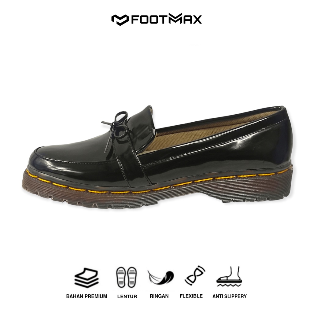 Sepatu Docmart Wanita Hitam Kilap Sepatu Wanita Loafer Slip On Sepatu Kerja Wanita Casual Formal Termurah