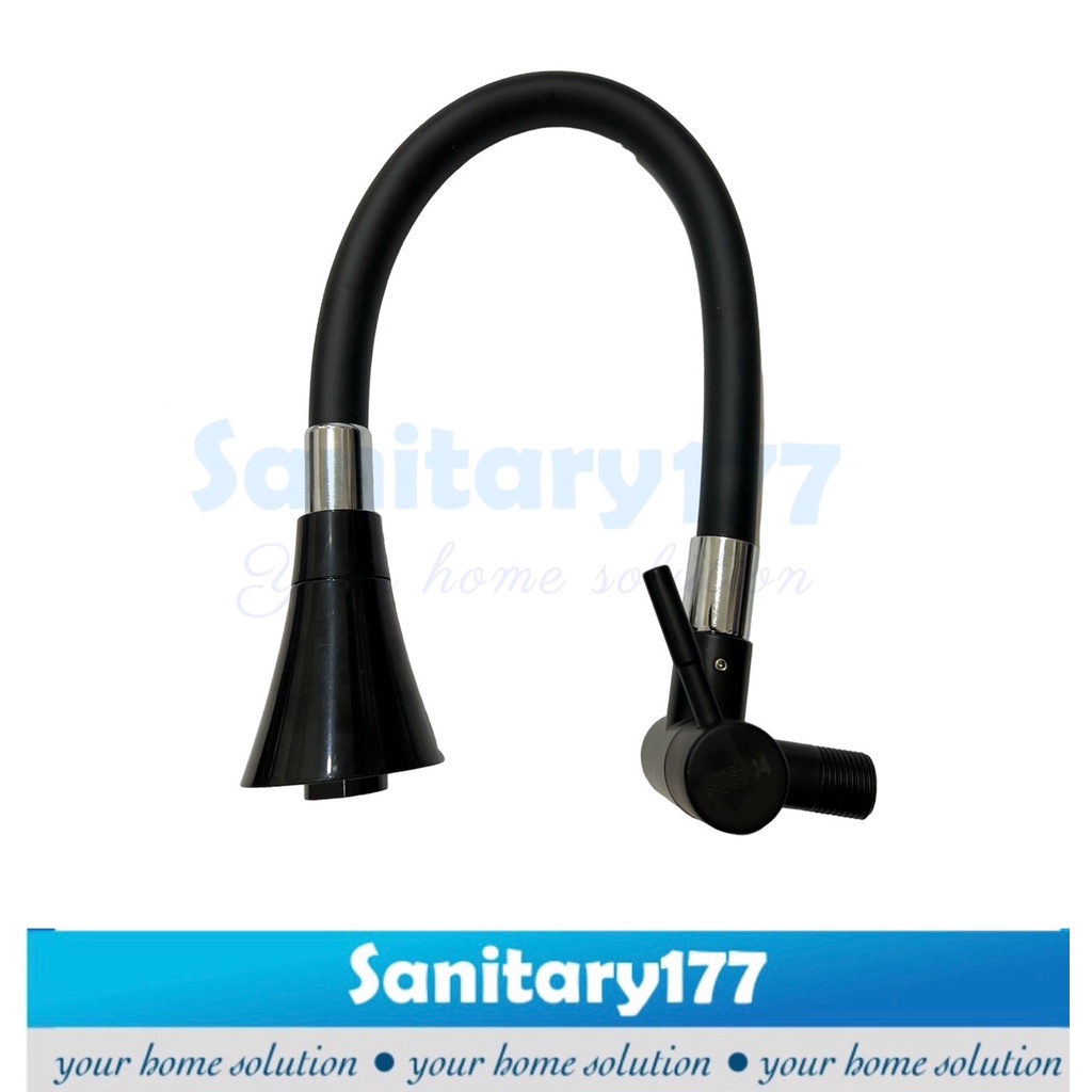 Kran air Angsa Fleksibel 2in1 TEMBOK Stainles 304 HITAM 37A-keran air sink tebal sus304 wastafel cuci piring black matte flexible faucet kitchen C5