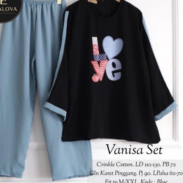 ☆ VANISA SET LOVE CRINKLE PRINTING LD 110 // SETELAN KOMBINASI POLOS CRINKLE // ONE SET POLOS KOMBIN