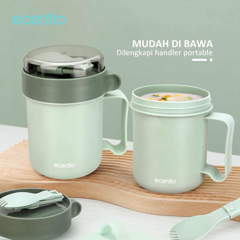 ecentio 500ml cangkir sup bekal free sendok anti tumpah panci sup portable mangkuk sup mug sup soup BPA Free