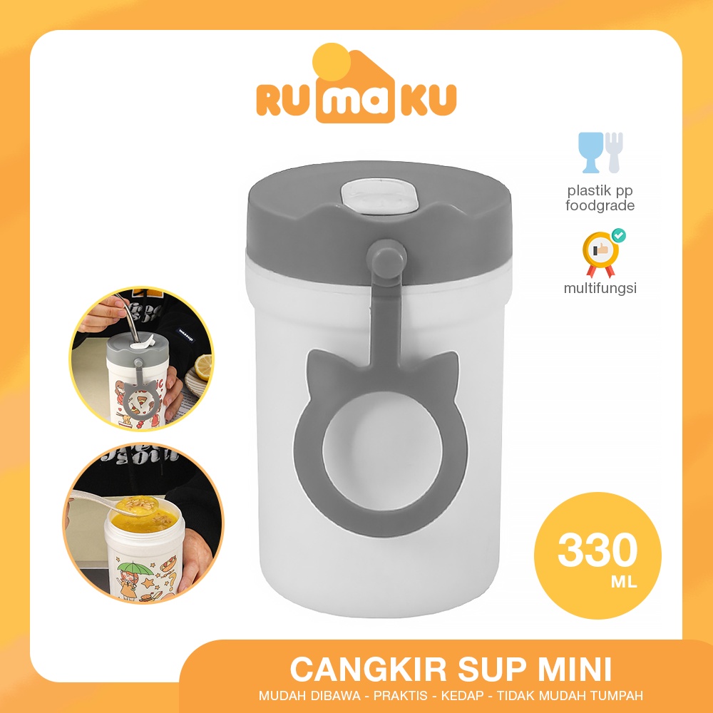 Rumaku Cangkir Sup Tempat Sup Anti Tumpah Wadah Sup 330ml DIY Sticker Tahan Panas Gratis Sendok BPA FREE