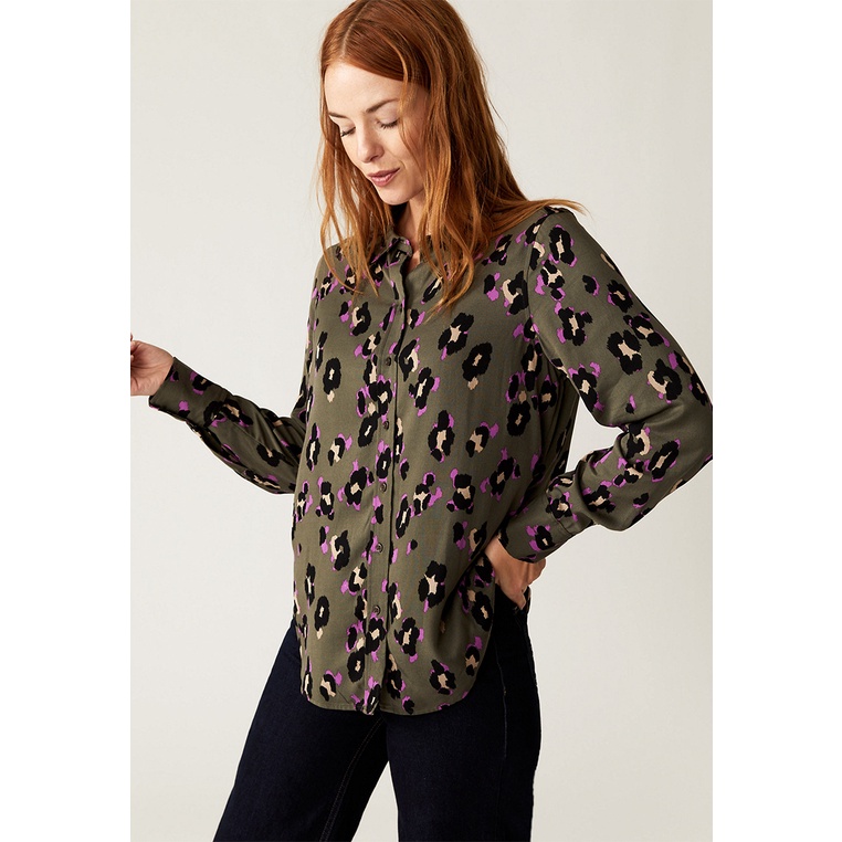Kemeja Wanita Marks & Spencer Original All-Over Cewek Vintage Viscose Printed Collared Long Sleeve S