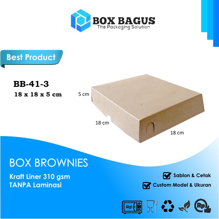 BOX DUS 18x18x5 KRAFT 310 GSM - KOTAK HAMPERS KUE BROWNIES ROTI PIZZA