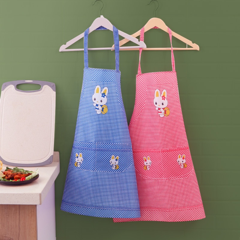 Celemek Dapur Apron Tanpa Lengan dengan Hiasan Saku Ganda Gambar Kelinci