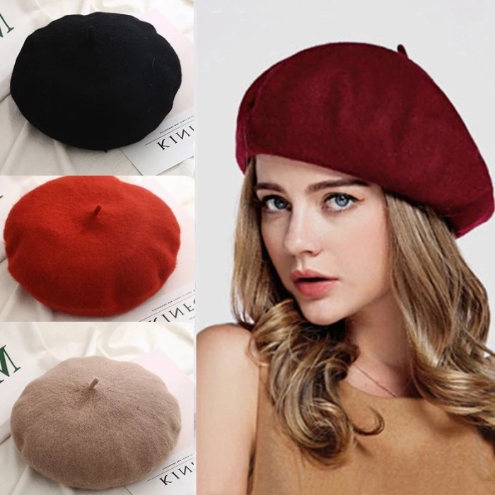 Terlaris Topi Klasik Topi Baret Topi Pelukis Wanita Warna Merah Asli Import