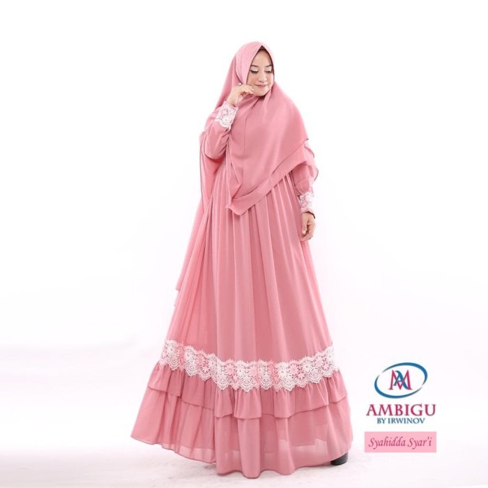 SUPER SALE | SYAHIDDA by Ambigu Irwinov Gamis Set Khimar Polos Hias Renda Caerutti Babydoll Premium 