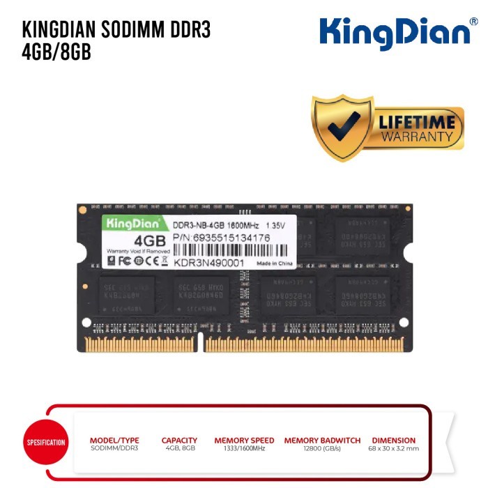 KINGDIAN RAM SODIM NB DDR3 4GB|8GB 1600MHZ