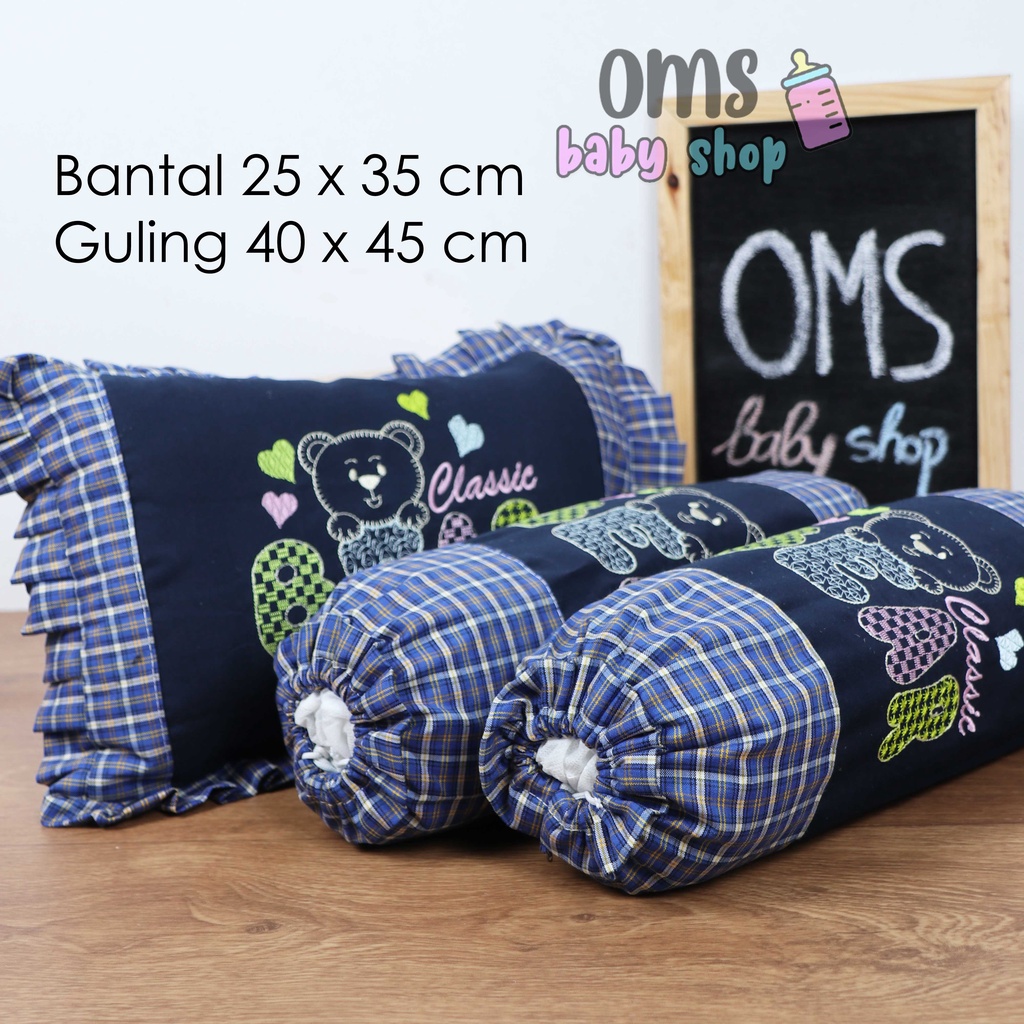 [ FREE TAS MIKA ] [ CHECKERED EDITION ] Bantal Guling Bayi Set Premium Quality By OMS Babyshop / Baby Pillow Set