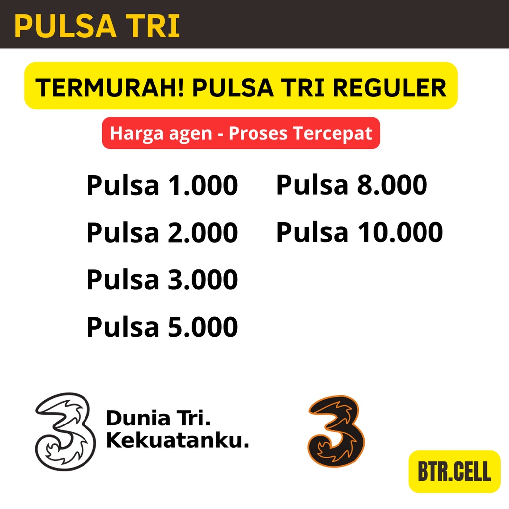 PULSA TRI 1K 2K 3K 4K 5K 8K 10K TERMURAH LANGSUNG DIKIRIM