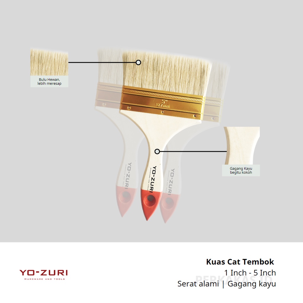 Kuas Cat Tembok Gagang Kayu Bahan Bulu Alami YOZURI