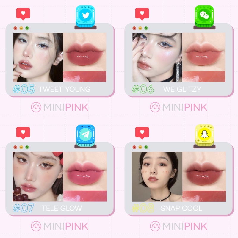 HER SOCIAL LIP GLOSS MINIPINK LIPSTIK GLITTER BIBIR YOUNG GIRL