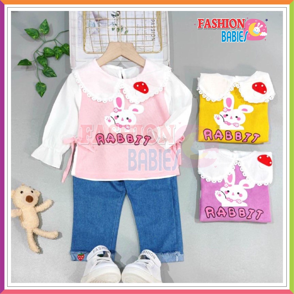 QQ SETELAN CELANA JEANS IMPORT | ATASAN + CELANA 1-5 TAHUN MOTIF RABBIT MUSHROOM ❤ Fashionbabies ❤