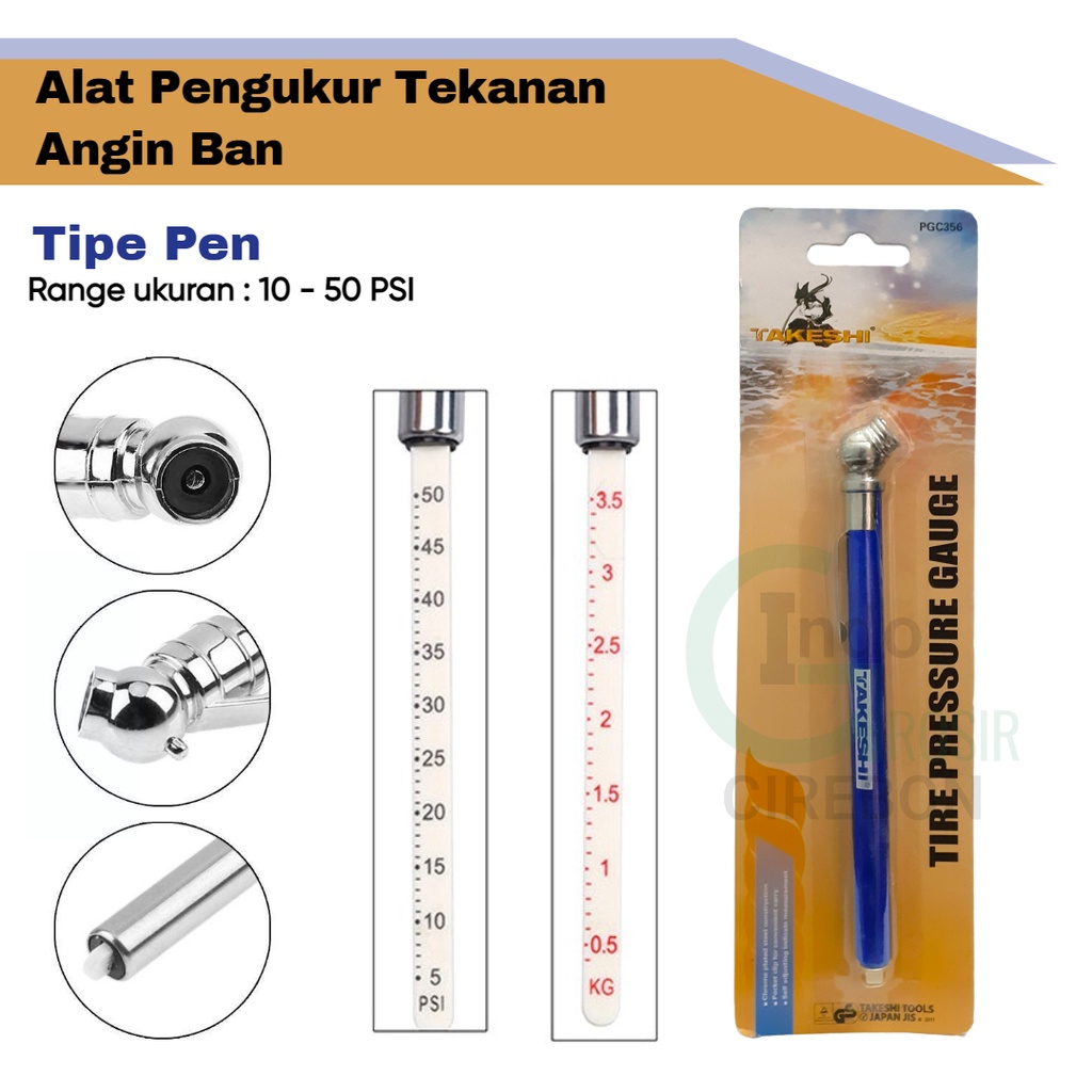 Takeshi Alat Ukur Angin Tekanan Ban Tipe Pen Ukuran Tire Pressure Gauge Murah