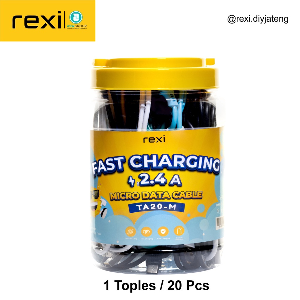 Kabel Data Rexi TA20-M Micro 2.4A  Harga per-toples (isi 20) Cable REXI Kabel Charger TA20M Rexi