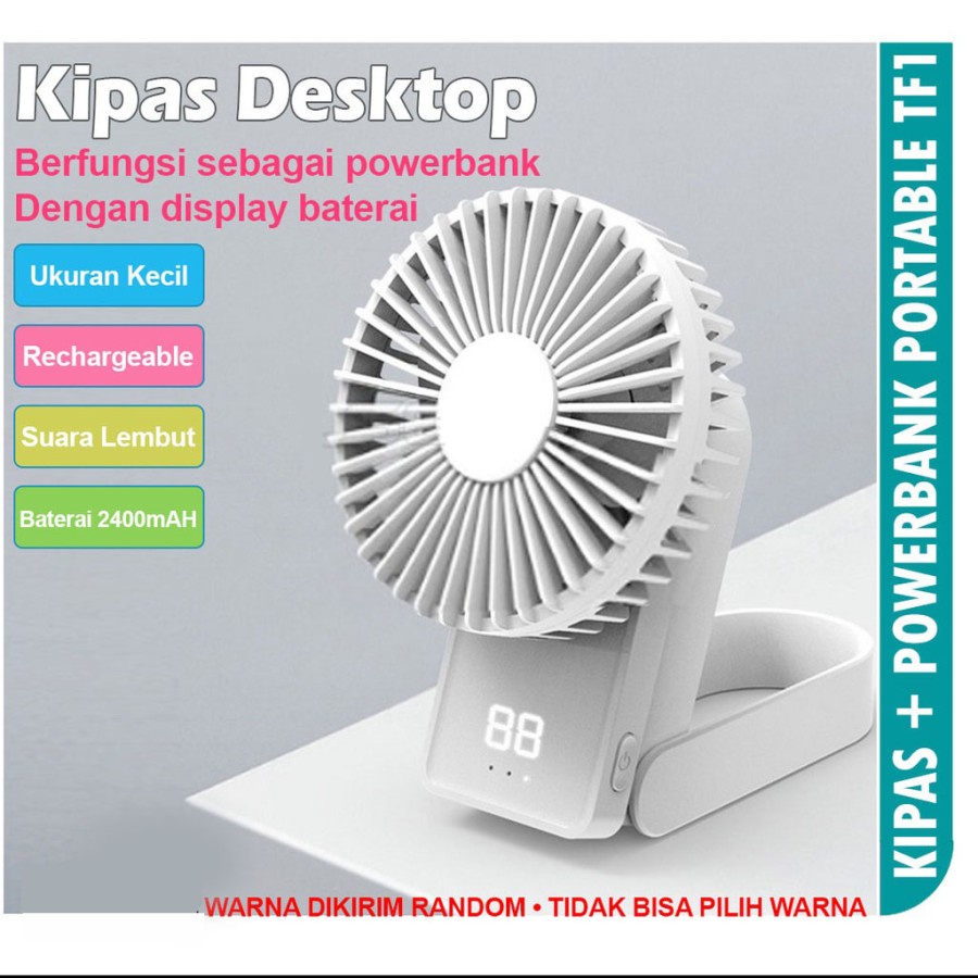 Trend-KIPAS ANGIN MINI PORTABLE DISPLAY DIGITAL BISA POWERBANK 2400 MAH TF1