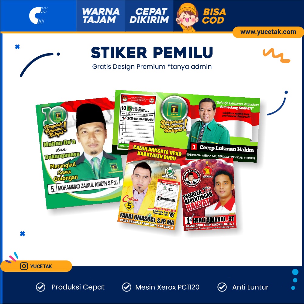 

YUCETAK - Stiker Pemilu Partai 2023 Warna Full Colour Cetak Satuan Cepat Murah Bagus Berkualitas