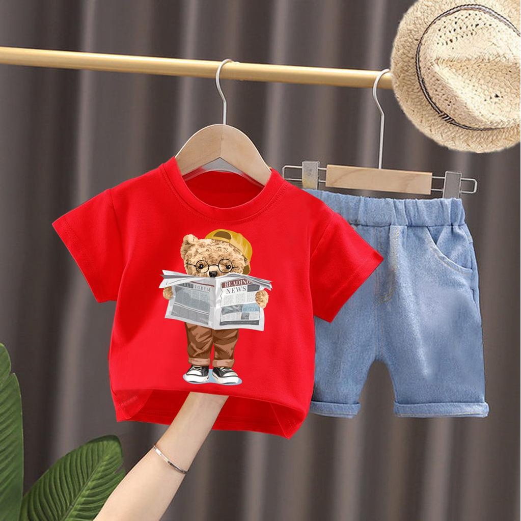 SALE 12.12 Baju Setelan Anak DTF 1-4 Tahun (NEWSPAPER BEAR) Baju Anak Berkualitas