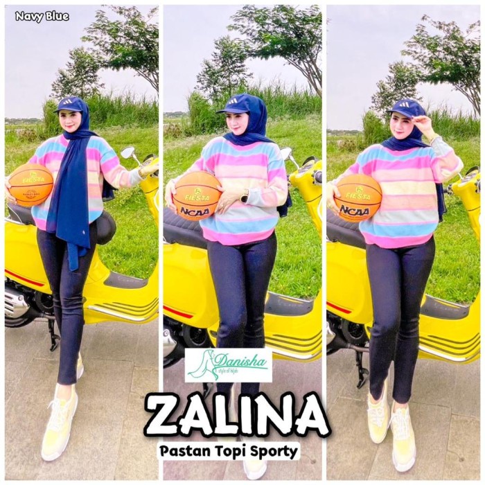 TERLARIS Jilbab Topi Menyatu Pashmina Zalina Sporty Pastan Ori Danisha Hijab - NAVY