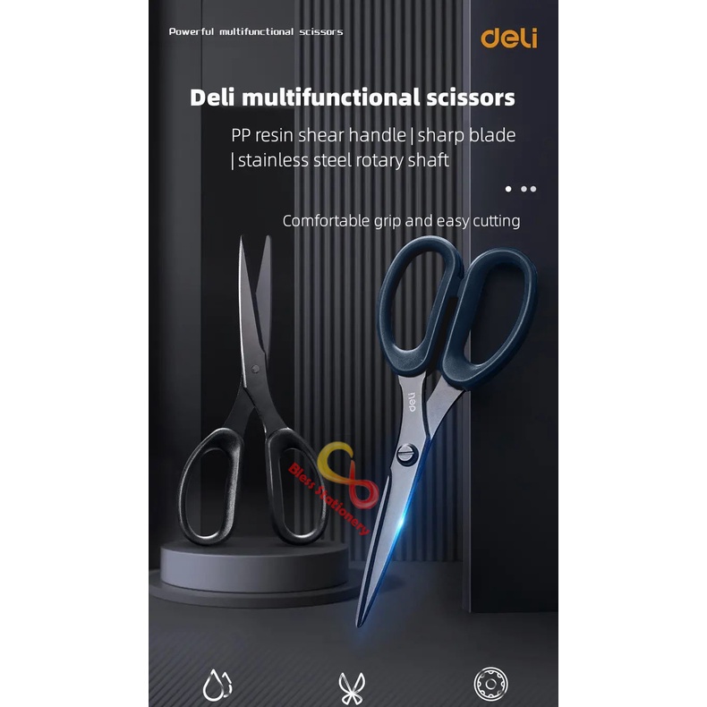

Deli gunting anti lengket 175mm gunting anti karat gunting hitam Scissors
