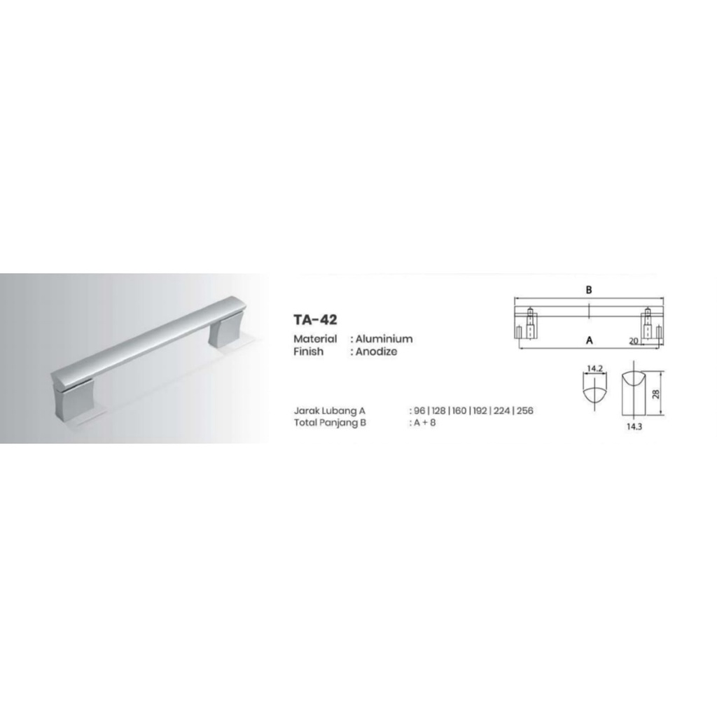 Handle Pegangan Tarikan Aluminium TA 42 Merk Huben