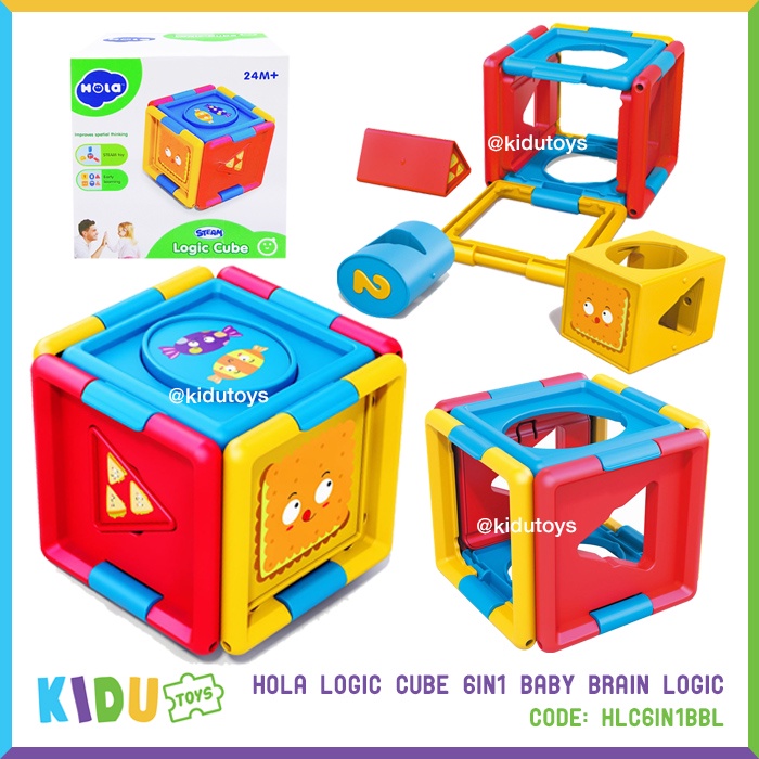 Mainan Edukasi Anak Mengenal Bentuk Hola Logic Cube 6in1 Baby Brain Logic Kidu Toys