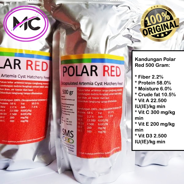 Polar Red 500gr Original Artemia Instan Tanpa Cangkang 500 Gram Free Shell Pakan Pelet Kebutuhan Ikan Aksesoris Aquarium