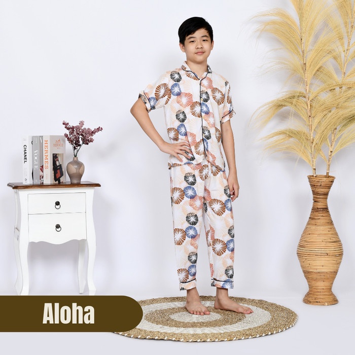 Promo Nyenyak Piyama Anak Rayon 8 - 10 Tahun / Setelan Baju Tidur Rayon - Aloha (O7D4)