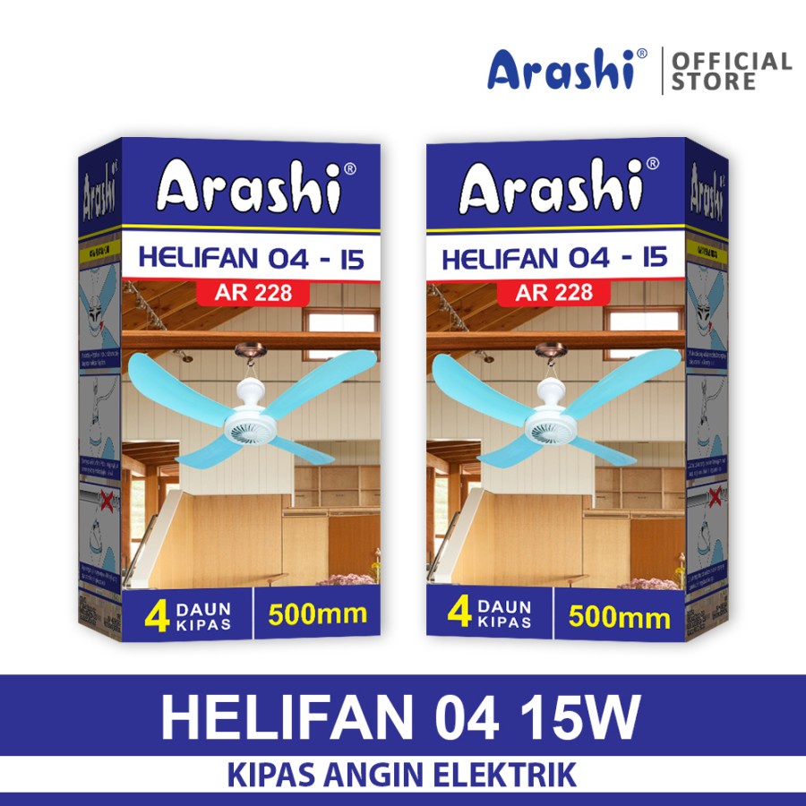 Arashi Kipas Angin Gantung 4 Baling Helifan 15 Watt