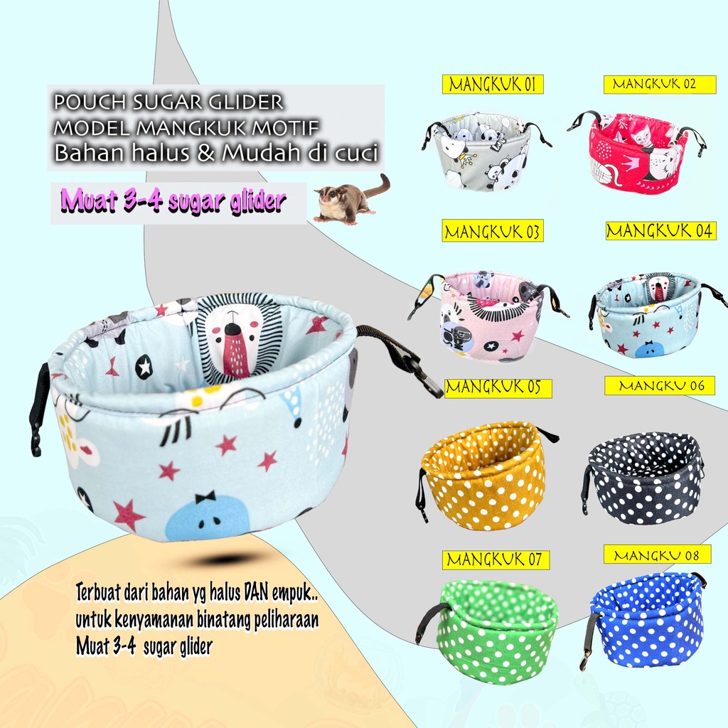 NEW TEMPAT TIDUR SUGAR GLIDER MODEL MANGKUK MOTIF-POUCH SUGAR GLIDER-RUMAH-KANDANG-KASSUR