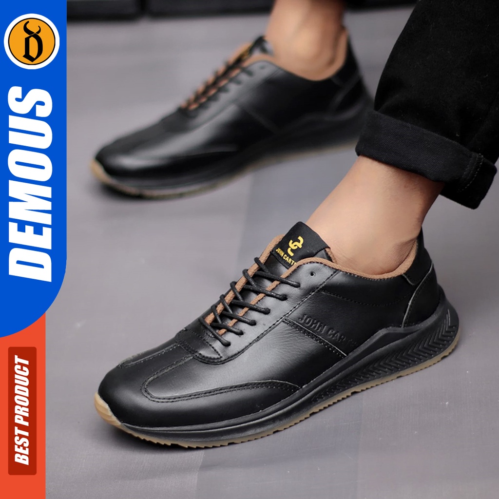 Demous Sepatu Kasual Pria Sneakers Kulit Asli Sporty Casual Kerja Hitam Sparta