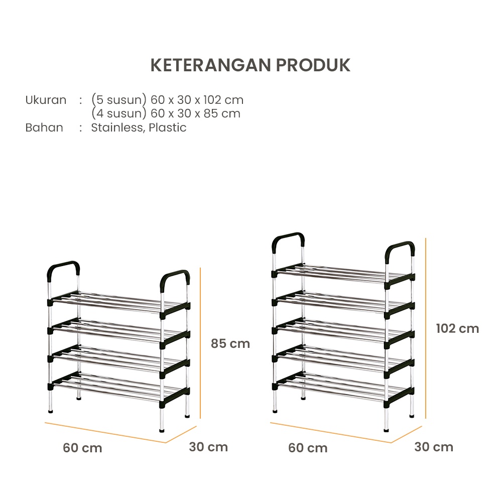 Rumaku Rak Sepatu Portable Serbaguna 4 dan 5 Tingkat Tempat Sepatu Sandal