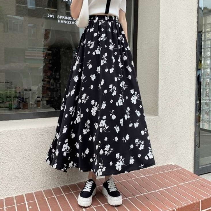 FLORAL SKIRT SAKURA DAMARA ROK / ROK MOTIF BUNGA KOREAN SKIRT part 2-BLACK Catley Skirt