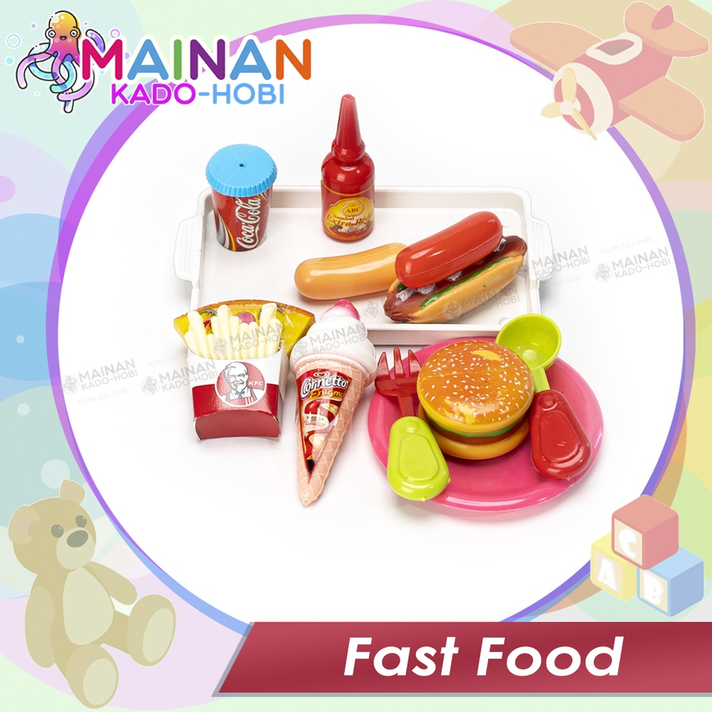 SET MAINAN MINIATUR ANAK PEREMPUAN MAKANAN BURGER HOTDOG FAST FOOD