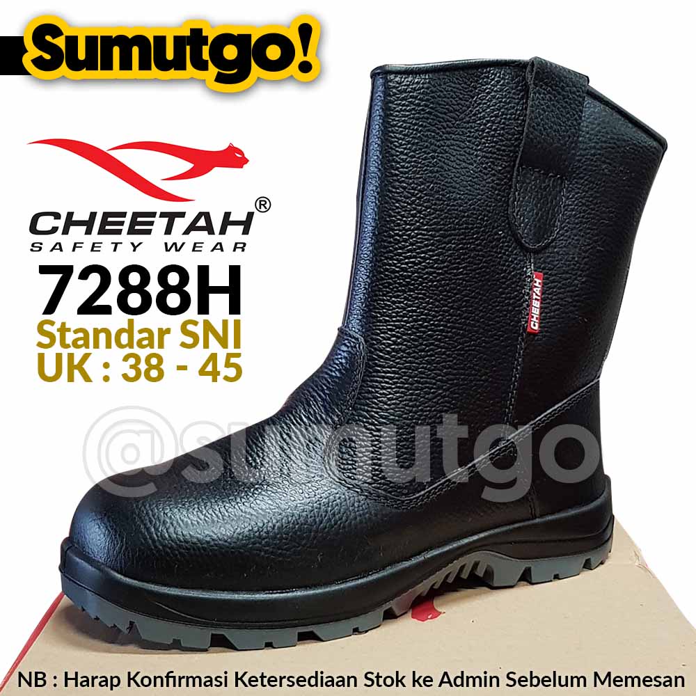 Cheetah 7288H Safety Boots Hitam / Sepatu Boot Pria Tinggi 7288 H Slip-on Tapak PU / Sepatu Kerja Pr