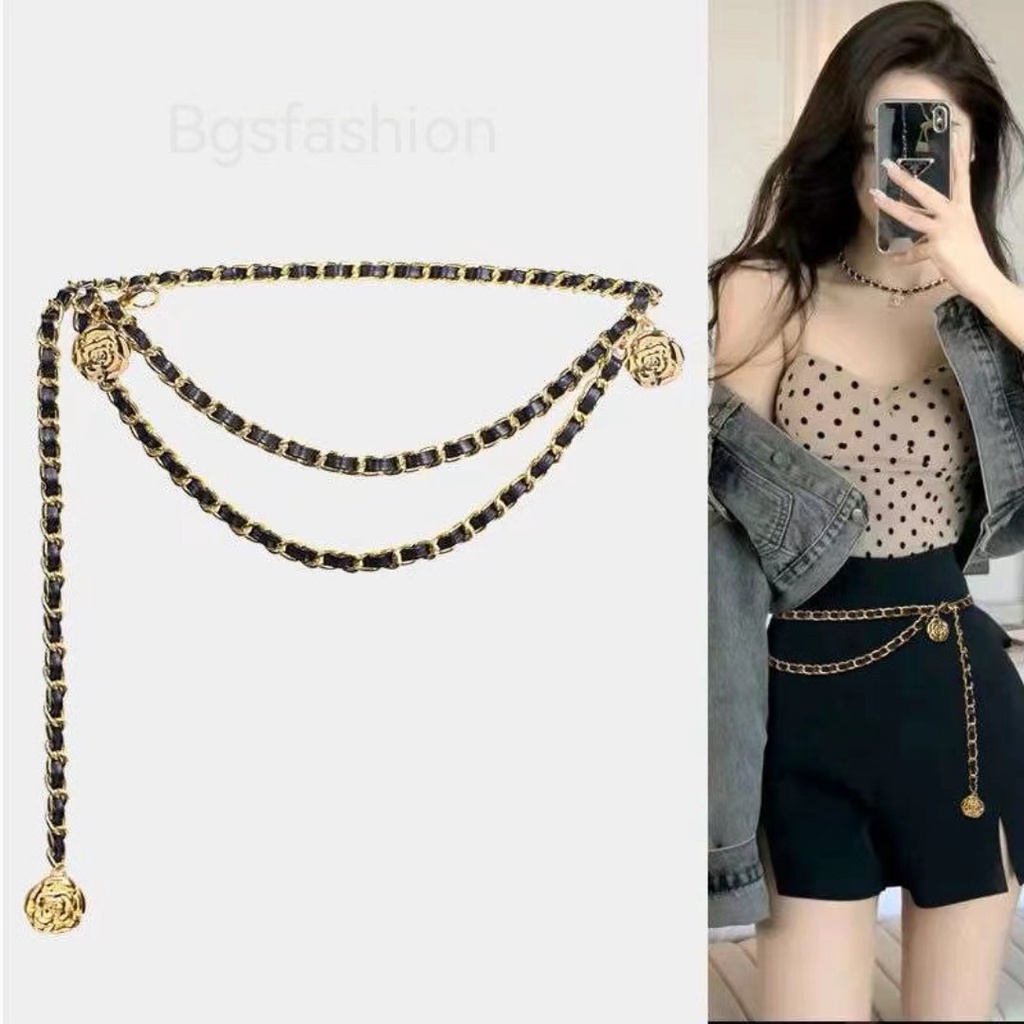 BGS-282 Ikat Pinggang Wanita Rantai bunga, Sabuk Wanita Rantai Kulit, Belt Korea Fashion Wanita Bisa Casual Punk Elegan untuk Celana dan Dress Perempuan