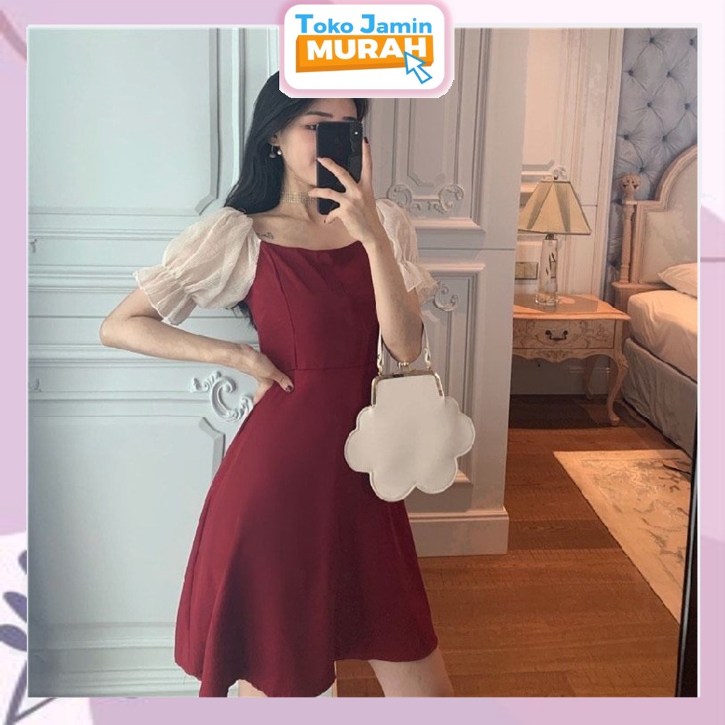 TJM DR379 Mini Dress Sabrina Vintage Wanita Korean Style Bahu Terbuka