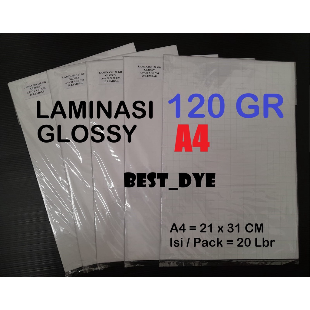 

Plastik Laminasi Dingin GLOSSY 120 GR, A4= 21 x 31 Cm, 1 Pack= 20 Lembar