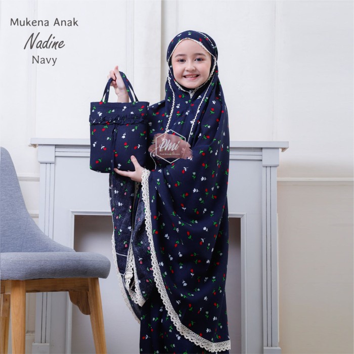 MUKENA ANAK TANGGUNG RAYON NADINE NAVY polos 10 tahun jumbo trendy Rayon Bali kombinasi K8P6 murah b