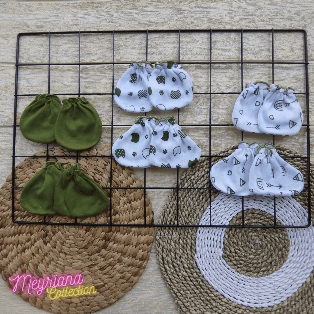 Seri Matcha / Olive - 3 PCS Sarung Tangan 3 PCS Sarung Kaki Bayi Baru Lahir Sartaki Meyriana Collection