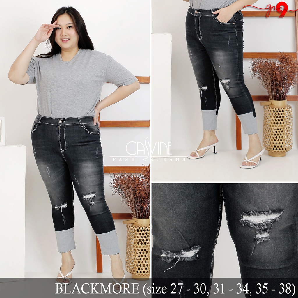 CASVINEJEANS || Celana Jeans Wanita Cewek Blackmore Ripped Sobek Bigsize Jumbo Mom Jeans Stretch