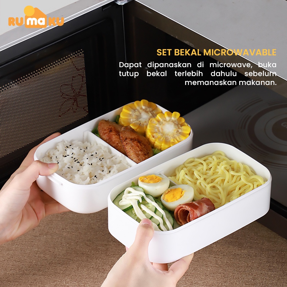 Rumaku Kotak Makan Bekal Tempat Makan Lunchbox Set 2 Layer 1600 ml Anti Bocor Gratis Sendok BPA FREE